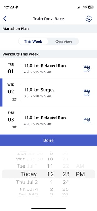 This image shows you how to reschedule your workout.